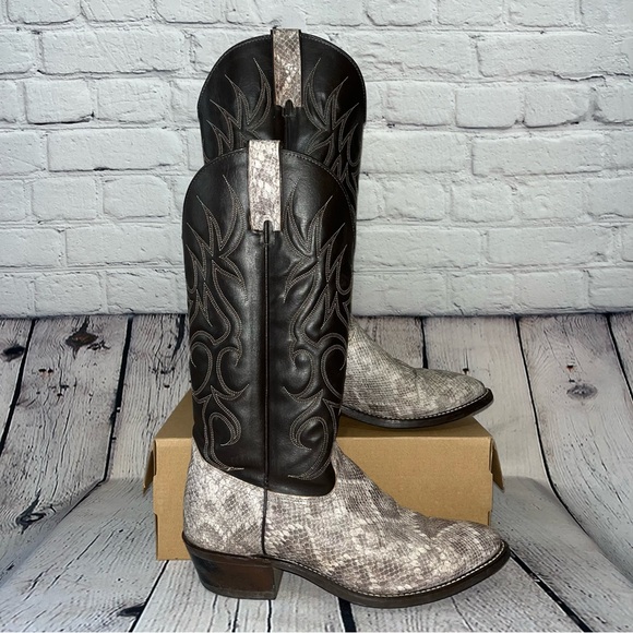 Vintage Dan Post Men’s Western Python Snakeskin And Leather Cowboy Boots Size 9 - Picture 1 of 17
